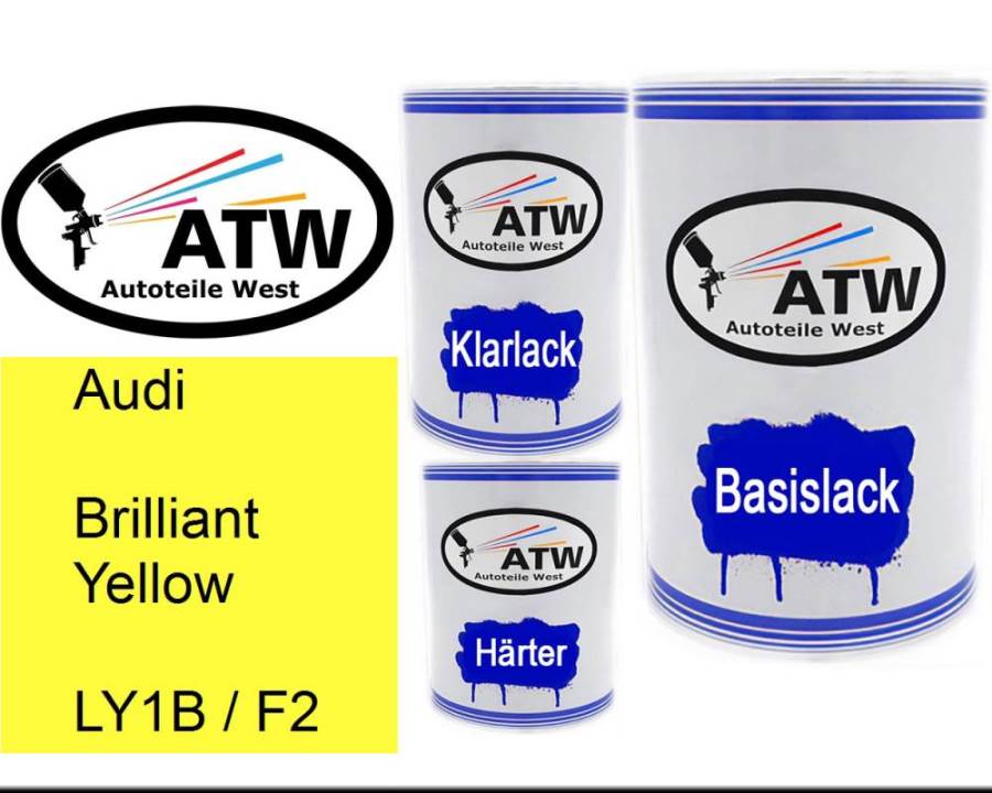 Audi, Brilliant Yellow, LY1B / F2: 500ml Lackdose + 500ml Klarlack + 250ml Härter - Set, von ATW Autoteile West.